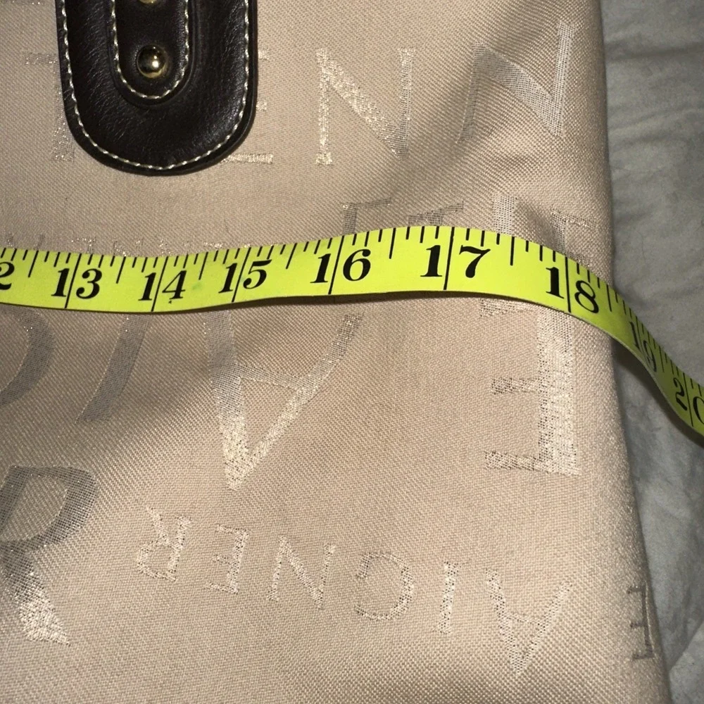 Etienne Aigner Large Satchel Handbag Beige Tote Shoulder Bag Leather Trim‎